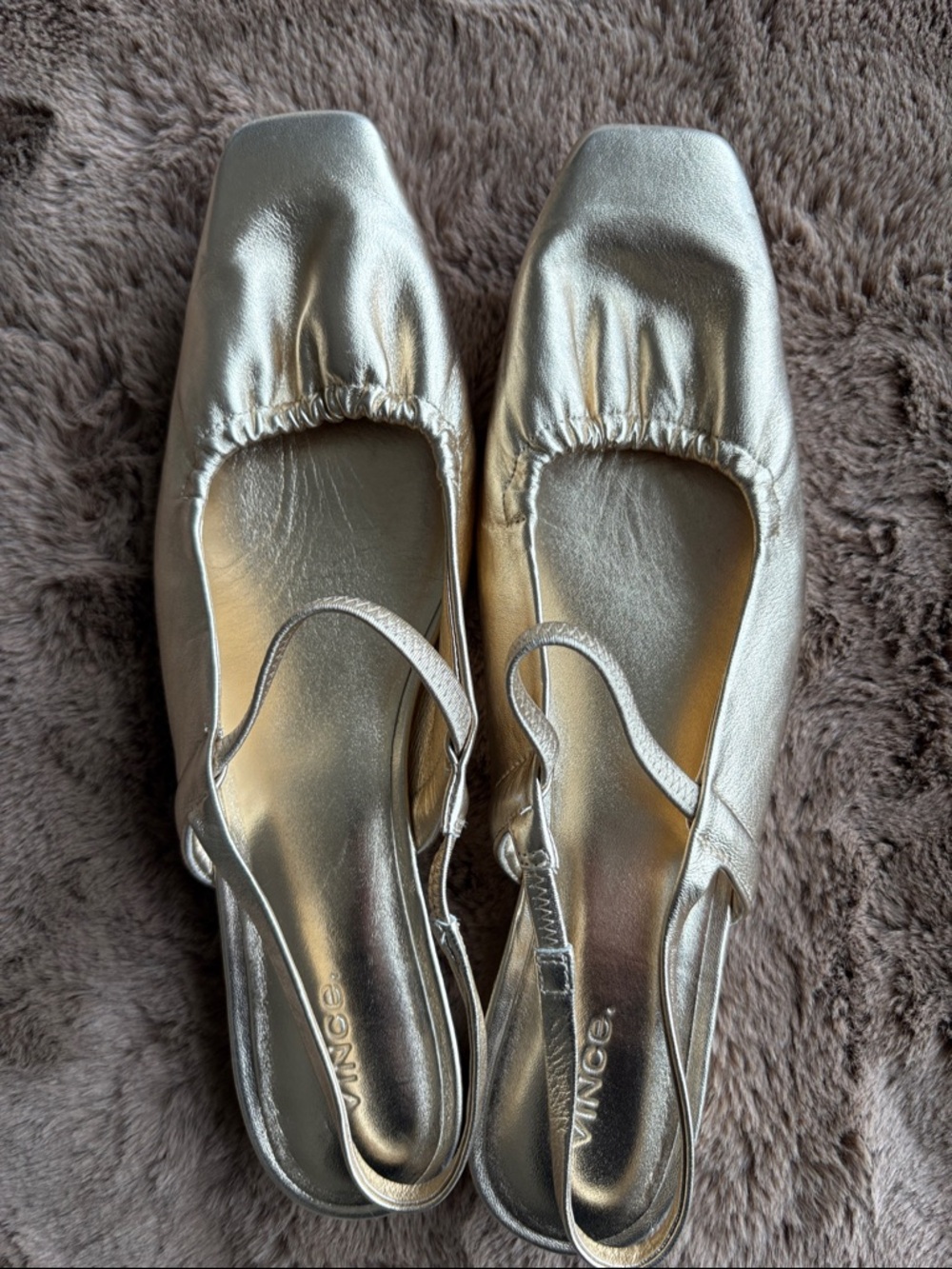 Vince Metallic Silver Square-Toe Slingback Flats